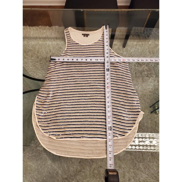 Theory Women's Blue & Yellow 100% Silk Sequin Sleeveless Top Blouse Size S/P - Picture 8 of 13